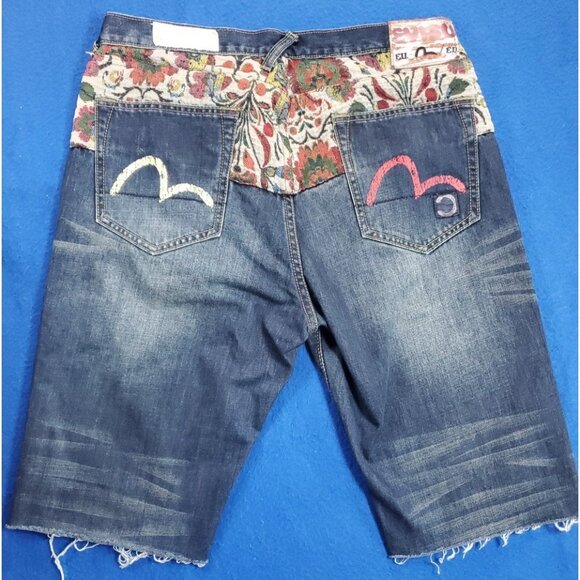 Evisu Origin Osaka Japan Button Fly Blue Shorts Denim Men's Size 34 Vintage - Picture 8 of 16